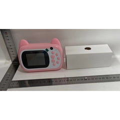 Camera Instantanee pentru Copii, Kaveny, Camera Frontala + Selfie, cu Functie de Printare, Cablu USB-C, Bluetooth, Compatibil iOS/Android, Imprimare APP, Model Pisica Smiley Face, Roz