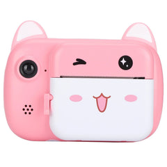 Camera Instantanee pentru Copii, Kaveny, Camera Frontala + Selfie, cu Functie de Printare, Cablu USB-C, Bluetooth, Compatibil iOS/Android, Imprimare APP, Model Pisica Smiley Face, Roz
