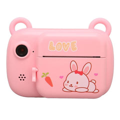 Camera Instantanee pentru Copii, Kaveny, Camera Frontala + Selfie, cu Functie de Printare, Cablu USB-C, Bluetooth, Compatibil iOS/Android, Imprimare APP, Model Iepure Love, Roz
