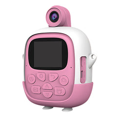 Camera Instantanee pentru Copii, Kaveny, cu Functie de Printare, Cablu USB-C, Bluetooth, Compatibil iOS/Android, Camera Frontala + Selfie, Model Iepure, Snur Inclus, Roz