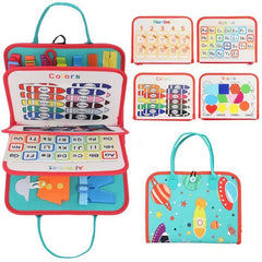 Carte Senzoriala Educativa Montessori, Kaveny, cu Activitati, Dezvoltare Abilitati Motorii, 4 Pagini, Model Spatiu Cosmic, 28x22x7 cm, Albastru