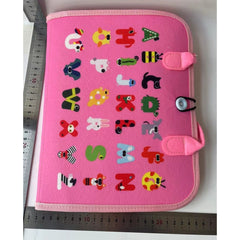 Carte Senzoriala Educativa Montessori, Kaveny, Dezvoltare Abilitati Motorii, 3 Pagini, Model Sirena si Alfabet, 28x25x4 cm, Roz