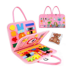 Carte Senzoriala Educativa Montessori, Kaveny, Dezvoltare Abilitati Motorii, 3 Pagini, Model Sirena si Alfabet, 28x25x4 cm, Roz