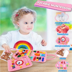 Carte Senzoriala Educativa Montessori, Kaveny, Dezvoltare Abilitati Motorii, 3 Pagini, Model Sirena si Alfabet, 28x25x4 cm, Roz