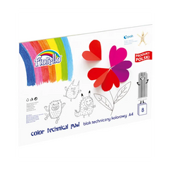 Bloc tehnic colorat A4 Fiorello 150-1438, 160g/mp, mix diverse culori, set 8 file