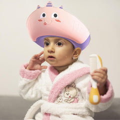 Casca de Dus, Kadeny, Previne Scurgerea Apei si Samponului pe Fata, 0-12 Ani, Ajustabila, din TPE+PP, 20 x 23 cm, Model Unicorn, Roz/Mov