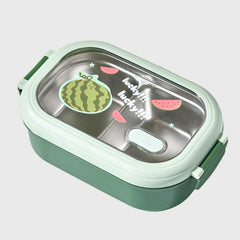Caserola Container pentru Pranz, Kadeny, Caserola LUNCH BOX pentru Studenti, din Plastic PP, pentru Scoala, Compartiment Metalic in Interior, 22.5 x 14.5 x 8 cm, Verde