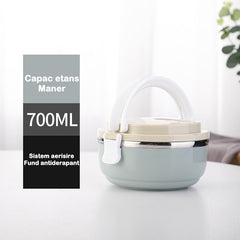 Caserola pentru alimente Kaveny, lunch box, 700 ml, otel inoxidabil, maner, valva aerisire, inchidere etansa, 15 x 8.5 cm, albastru