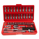 Chei tubulare Set 46 de Piese, Kadeny, Trusa Scule de Reparatii Auto, Prelungitoare Rigid si Flexibil, Articulatie Cardanica, Antrenor de Forta Glisant, Adaptoare, Maner pentru Surubelnita, 23 x 12 x 4 cm, 1.9 kg, Cutie Rosie