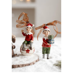 Decoratiune de Craciun, Kadeny, pentru Brad, Model Elf pe Glob, 10 x 4 cm, din Rasina, Multicolor