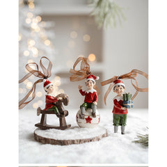 Decoratiune de Craciun, Kadeny, pentru Brad, Model Elf pe Glob, 10 x 4 cm, din Rasina, Multicolor