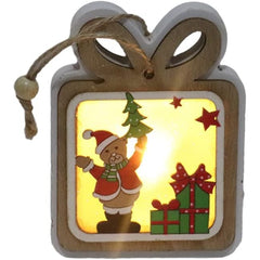 Ornament de Brad, Kaveny, cu Lumini LED, din Lemn, Model Cadou, Multicolor
