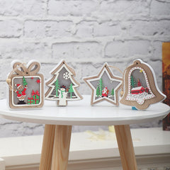 Ornament de Brad, Kaveny, cu Lumini LED, din Lemn, Model Cadou, Multicolor