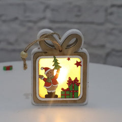 Ornament de Brad, Kaveny, cu Lumini LED, din Lemn, Model Cadou, Multicolor