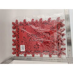 Set 12 Servete pentru Masa si Suporturi de Pahare/Tacamuri, Kadeny, Scris Merry Christmas, 6 Servete 25x35 cm, 6 Suporturi de 10x10 cm, Rosu