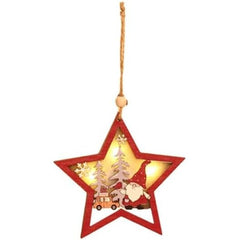 Ornament de Brad, Kaveny, cu Lumini LED, din Lemn, Figurina Elf, Model Stea, Multicolor