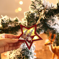 Ornament de Brad, Kaveny, cu Lumini LED, din Lemn, Figurina Elf, Model Stea, Multicolor