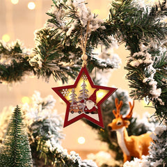 Ornament de Brad, Kaveny, cu Lumini LED, din Lemn, Figurina Elf, Model Stea, Multicolor