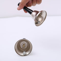 Clopotel de mana, argintiu, metalic, maner de lemn, lungime 12 cm, diametru 5cm, Kadeny