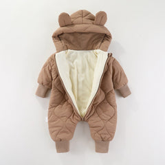 Combinezon de Iarna, Kaveny, pentru Bebelusi, din Bumbac, cu Urechi, Mansete Elastice, Unisex, 66 cm, Maro