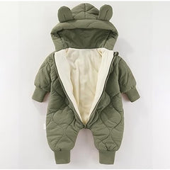 Combinezon de Iarna, Kaveny, pentru Bebelusi, din Bumbac, cu Urechi, Mansete Elastice, Unisex, 66 cm, Verde