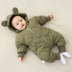Combinezon de Iarna, Kaveny, pentru Bebelusi, din Bumbac, cu Urechi, Mansete Elastice, Unisex, 66 cm, Verde