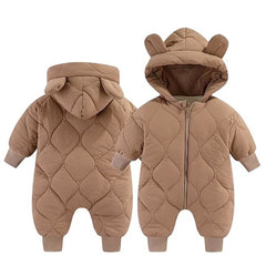 Combinezon de Iarna, Kaveny, pentru Bebelusi, din Bumbac, cu Urechi, Mansete Elastice, Unisex, 73 cm, Maro
