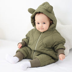 Combinezon de Iarna, Kaveny, pentru Bebelusi, din Bumbac, cu Urechi, Mansete Elastice, Unisex, 73 cm, Verde