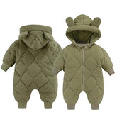 Combinezon de Iarna, Kaveny, pentru Bebelusi, din Bumbac, cu Urechi, Mansete Elastice, Unisex, 73 cm, Verde