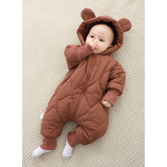 Combinezon de Iarna, Kaveny, pentru Bebelusi, din Bumbac, cu Urechi, Mansete Elastice, Unisex, 73 cm, Visiniu
