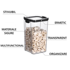 Recipient din Plastic, Kadeny, pentru Alimente/Obiecte, Inchidere Ermetica, 10.2 x 18.5 cm, 1300 ml, Transparent