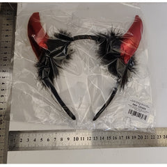 Coronita Deghizare, Kaveny, Model Cornite Devil, Rosu Satinat cu Puf Negru, Marime Universala