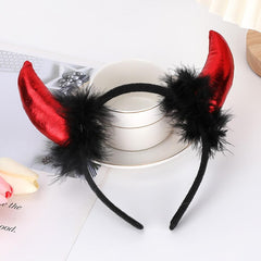 Coronita Deghizare, Kaveny, Model Cornite Devil, Rosu Satinat cu Puf Negru, Marime Universala