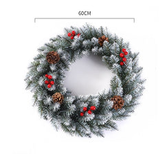 Coronita pentru Craciun Kadeny, 60 cm, din brad artificial, decorata cu conuri si merisoare, Alb/Verde