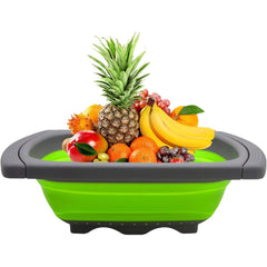 Cos de Scurgere Retractabil pentru Chiuveta, Kadeny, cu Filtru, pentru Fructe si Legume, de Uz Casnic, 39x12 cm, Design Extensibil pana la 61 cm, cu Manere de Prindere, Verde