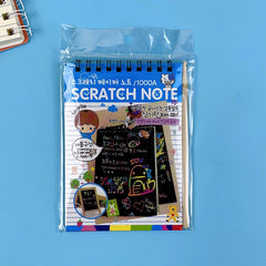 Caiet cu fise razuibile Kaveny, DIY Magic Scratch, 12 File, Curcubeu, Creion din Lemn, Cartonase negre, 14.5 x 10 cm, albastru