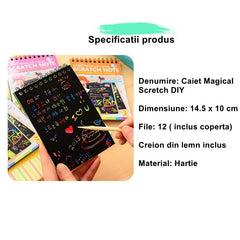 Caiet cu fise razuibile Kaveny, DIY Magic Scratch, 12 File, Curcubeu, Creion din Lemn, Cartonase negre, 14.5 x 10 cm, albastru