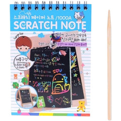Caiet cu fise razuibile Kaveny, DIY Magic Scratch, 12 File, Curcubeu, Creion din Lemn, Cartonase negre, 14.5 x 10 cm, albastru