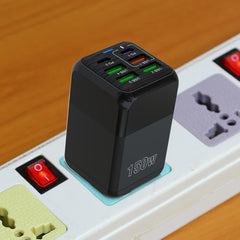 Incarcator Multifunctional, Kadeny®, 6 Porturi (2 x PD Type C + 4 USB), 150 W, 5V, 2.4A, Incarcare Rapida, 4.4 x 4.4 x 11 cm, Negru