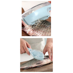 Curatator Manual Solzi de Peste, Kadeny, Forma Peste , Recipient cu Capcac pentru Solzi, Plastic, Albastru deschis, 16x6 cm