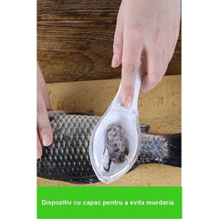 Curatator Manual Solzi de Peste, Kadeny, Forma Peste , Recipient cu Capcac pentru Solzi, Plastic, Roz pal, 16x6 cm