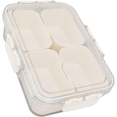 Cutie Alimentara Multifunctionala, Kadeny, pentru Condimente, Gustari, Inchidere Etans, cu Capac si Maner, 4 Compartimente, 25 x 8 x 18 cm, Alb