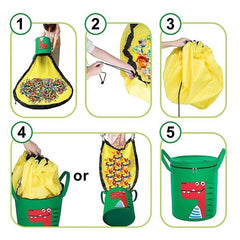 Cutie de Depozitare 2In1, Kaveny, Impermeabila, Covor pentru Jucarii si Lego 150cm, Capacitate Mare, cu Manere, cu Sfori, Inaltime 40cm, Model Crocodil, Verde