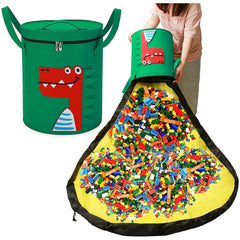 Cutie de Depozitare 2In1, Kaveny, Impermeabila, Covor pentru Jucarii si Lego 150cm, Capacitate Mare, cu Manere, cu Sfori, Inaltime 40cm, Model Crocodil, Verde