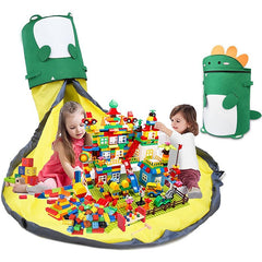 Cutie de Depozitare 2In1, Kaveny, Impermeabila, Covor pentru Jucarii si Lego 150cm, Capacitate Mare, cu Manere, cu Sfori, Inaltime 40cm, Model Dinozaur, Verde