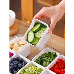 Cutie pentru Depozitare Alimente, Kadeny, 8 Compartimente cu Capac, Material PET+PP, 29 x 20 x 9 cm, Alb/Transparent