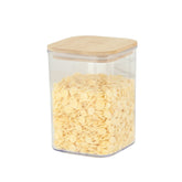 Cutie de Depozitare Alimente, Kadeny, Cutie de tip Container, Cutie pentru Cereale, din Plastic, Capac din Bambuc, 10 x 10 x 14 cm, Volum 0.8 L, Transparent