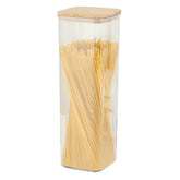Cutie de Depozitare Alimente, Kadeny, Cutie de tip Container, Cutie pentru Cereale, din Plastic, Capac din Bambuc, 10 x 10 x 30 cm, Volum 1.9 l, Transparent