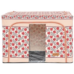 Cutie de Depozitare Pliabila, Kaveny,100 L din Bumbac si In, 60X42X40 cm, Fereastra Frontala, 2 Usi de Acces cu Fermoar Bidirectional, Cadru Metalic, Suport Baza Stabil din Plastic, Motiv Traditional Model 4