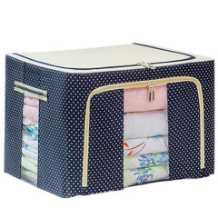 Cutie de Depozitare Pliabila, Kaveny, 24 L, Panza Oxford, 40x30x20 cm, Fereastra Frontala, 2 Usi de Acces cu Fermoar Bidirectional, Cadru Metalic, Suport Baza Stabil din Plastic, Imprimeu buline, Albastru Marin